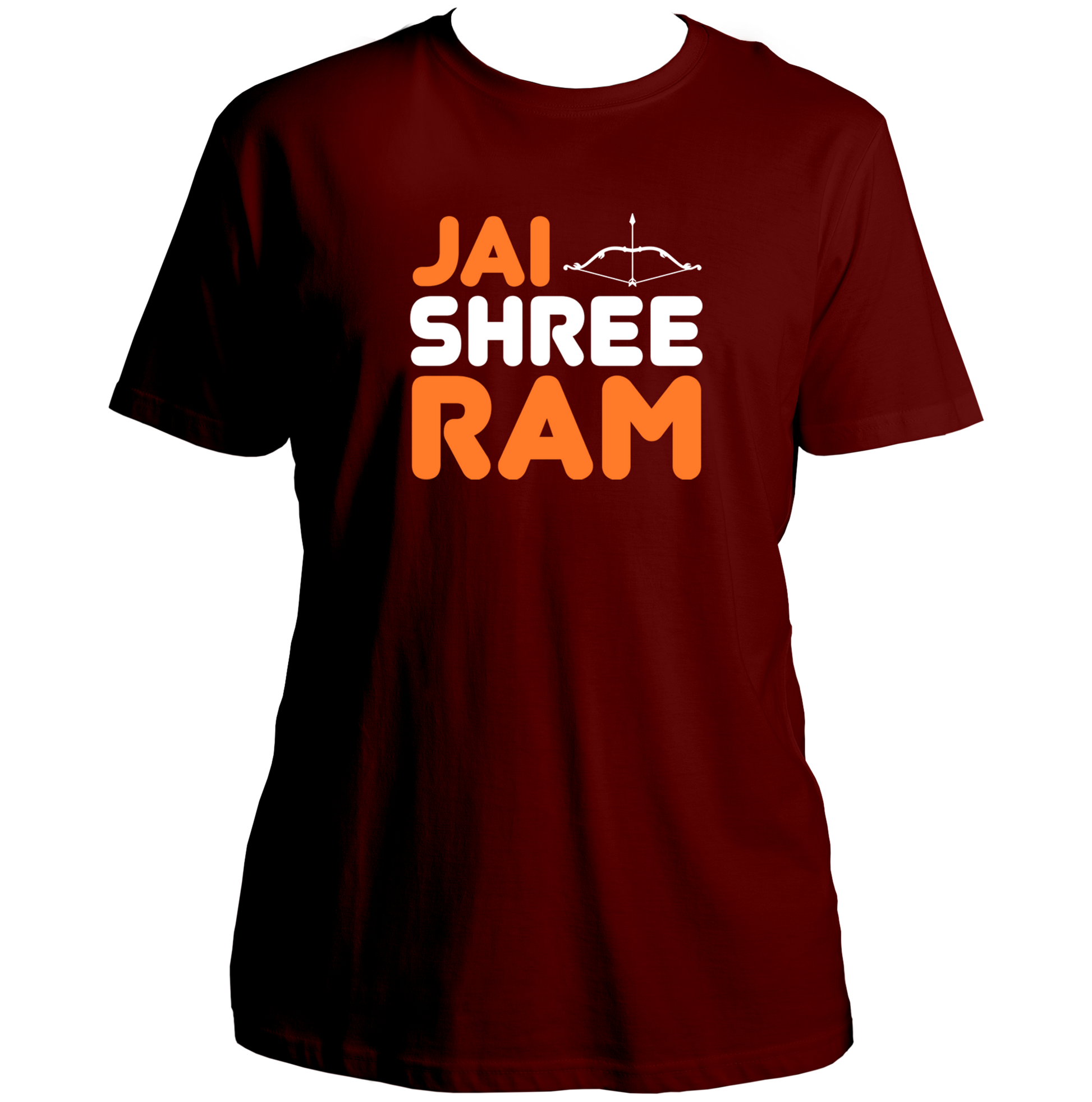 Maroon Jai Shree Ram unisex T-shirt with Lord Rama bow detail by Garrari
