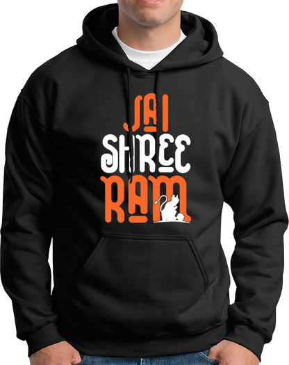 Black Jai Shree Ram unisex hoodie with Jai Shree Ram typography and Hanuman Ji silhouette by Garrari