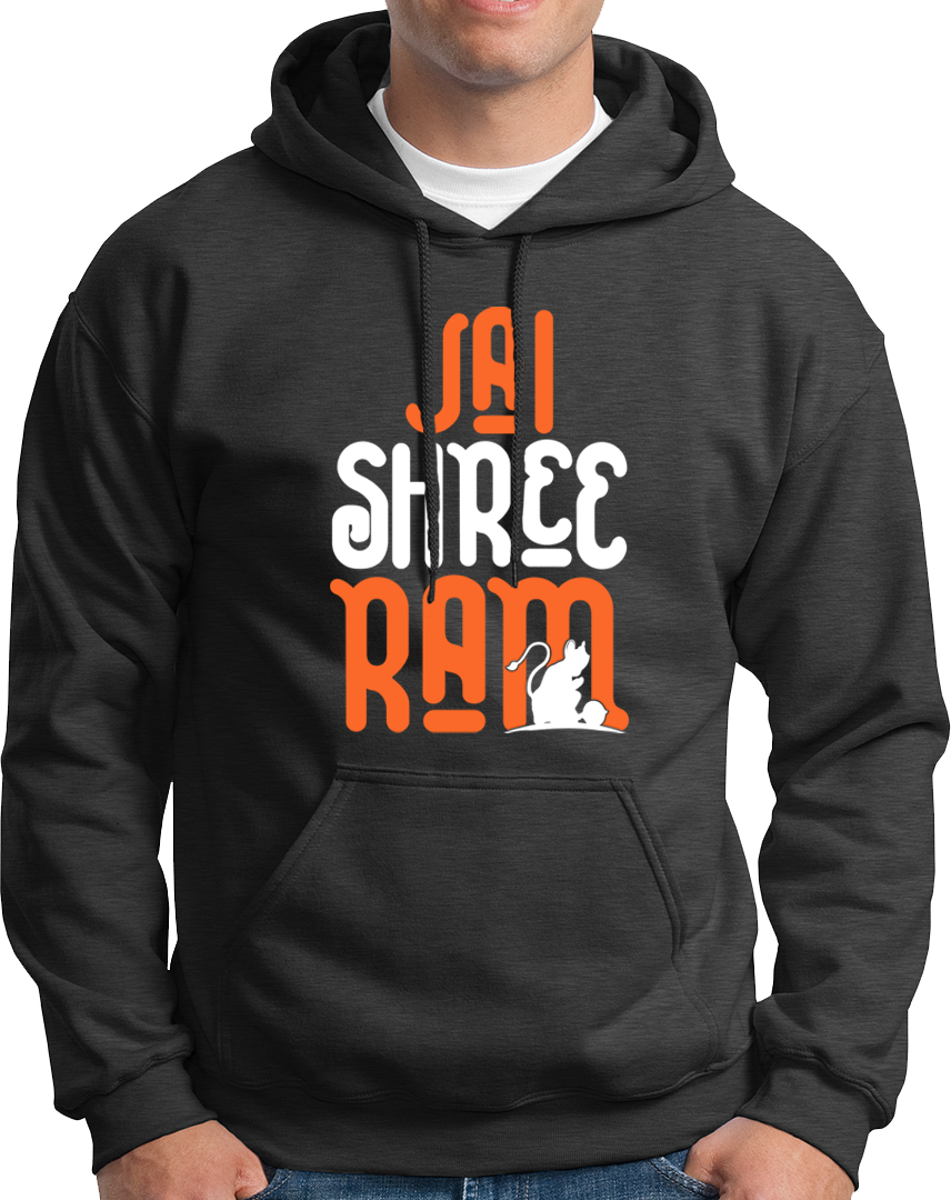 Dark Grey Jai Shree Ram unisex hoodie with Shree Ram devotional print by Garrari