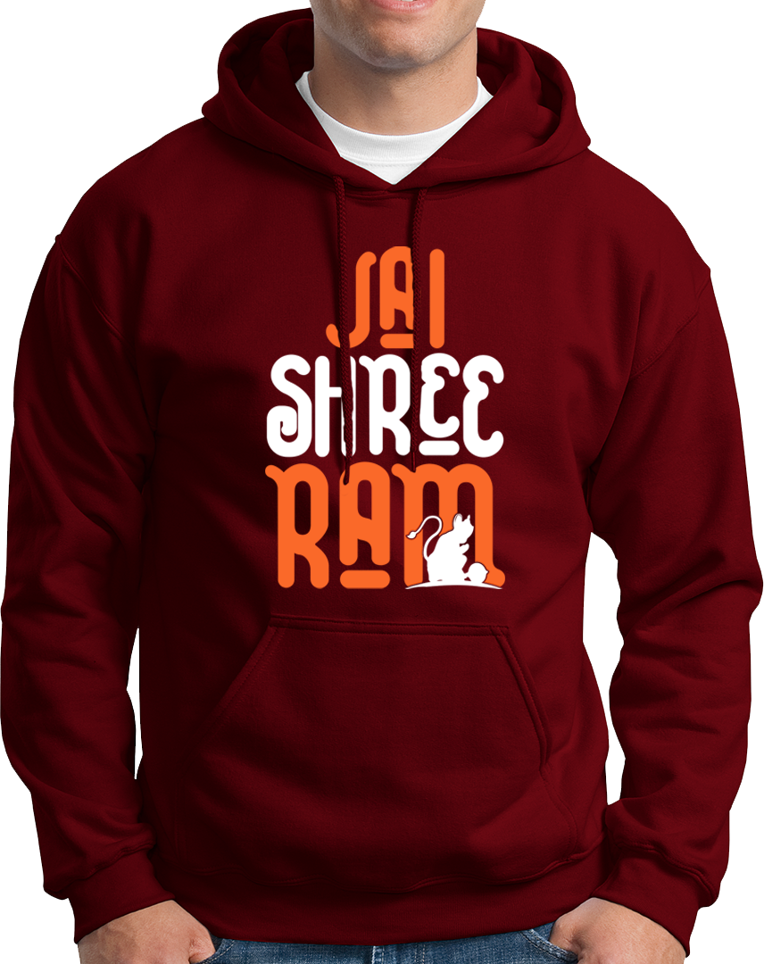 Maroon Jai Shree Ram unisex hoodie with Ram Navami devotional design by Garrari