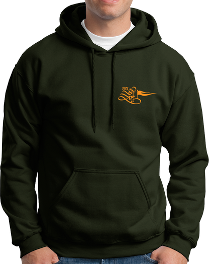 Olive Green Jai Shree Ram unisex hoodie with Hindi devotional flag print by Garrari