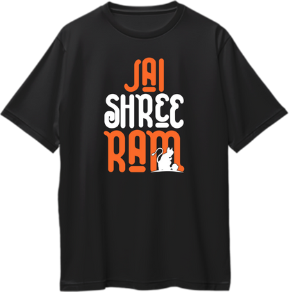 Black Jai Shree Ram oversized T-shirt with Ram Hanuman devotional print by Garrari