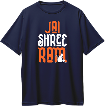 Navy Blue Jai Shree Ram oversized T-shirt with Jai Shree Ram typography and Hanuman Ji silhouette by Garrari