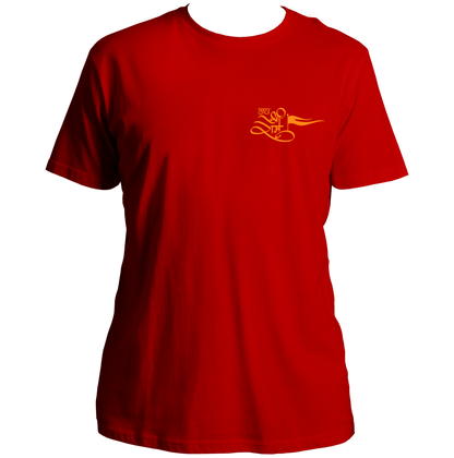 Red Jai Shree Ram unisex T-shirt with pocket-side Shree Ram print by Garrari