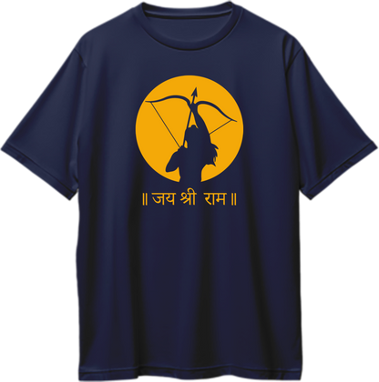 Navy Blue Jai Shree Ram oversized T-shirt with yellwo Lord Rama bow artwork by Garrari