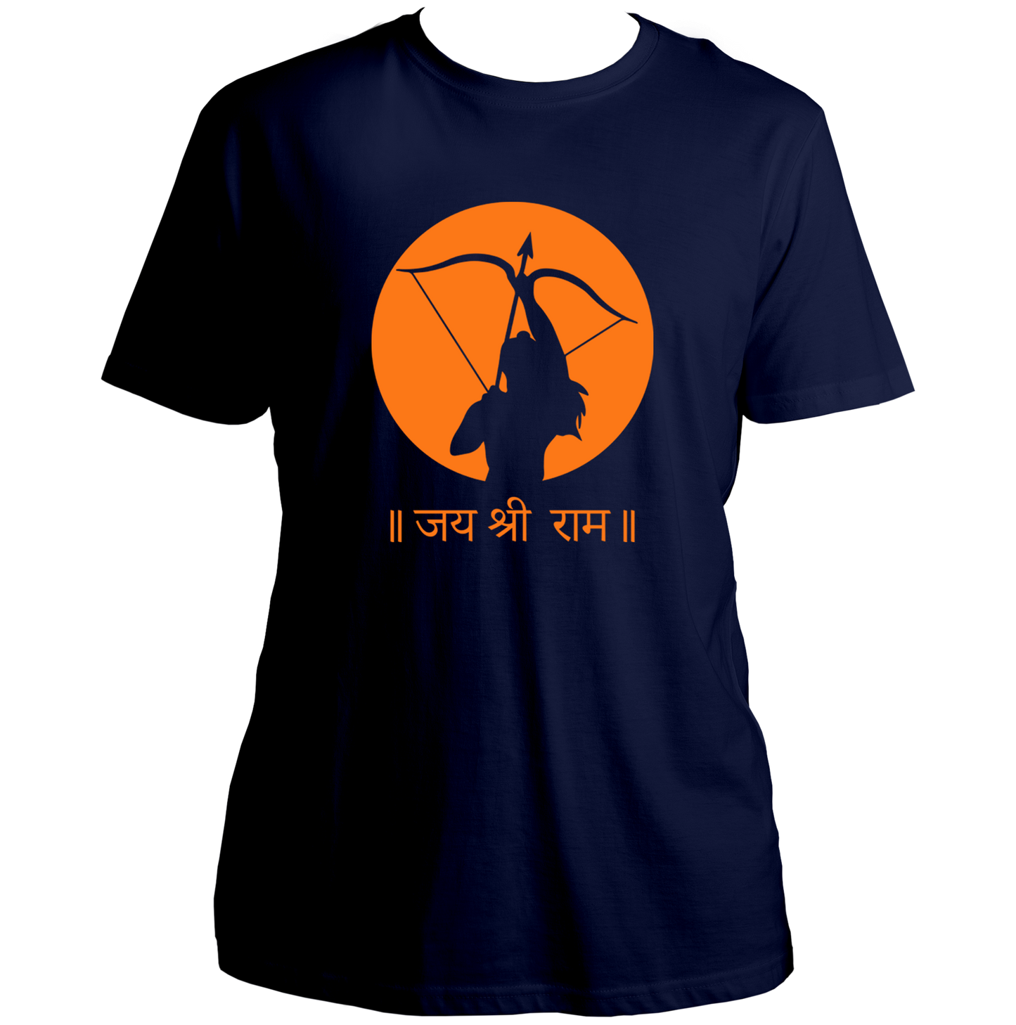 Navy Blue Jai Shree Ram unisex T-shirt with Lord Rama bow silhouette by Garrari