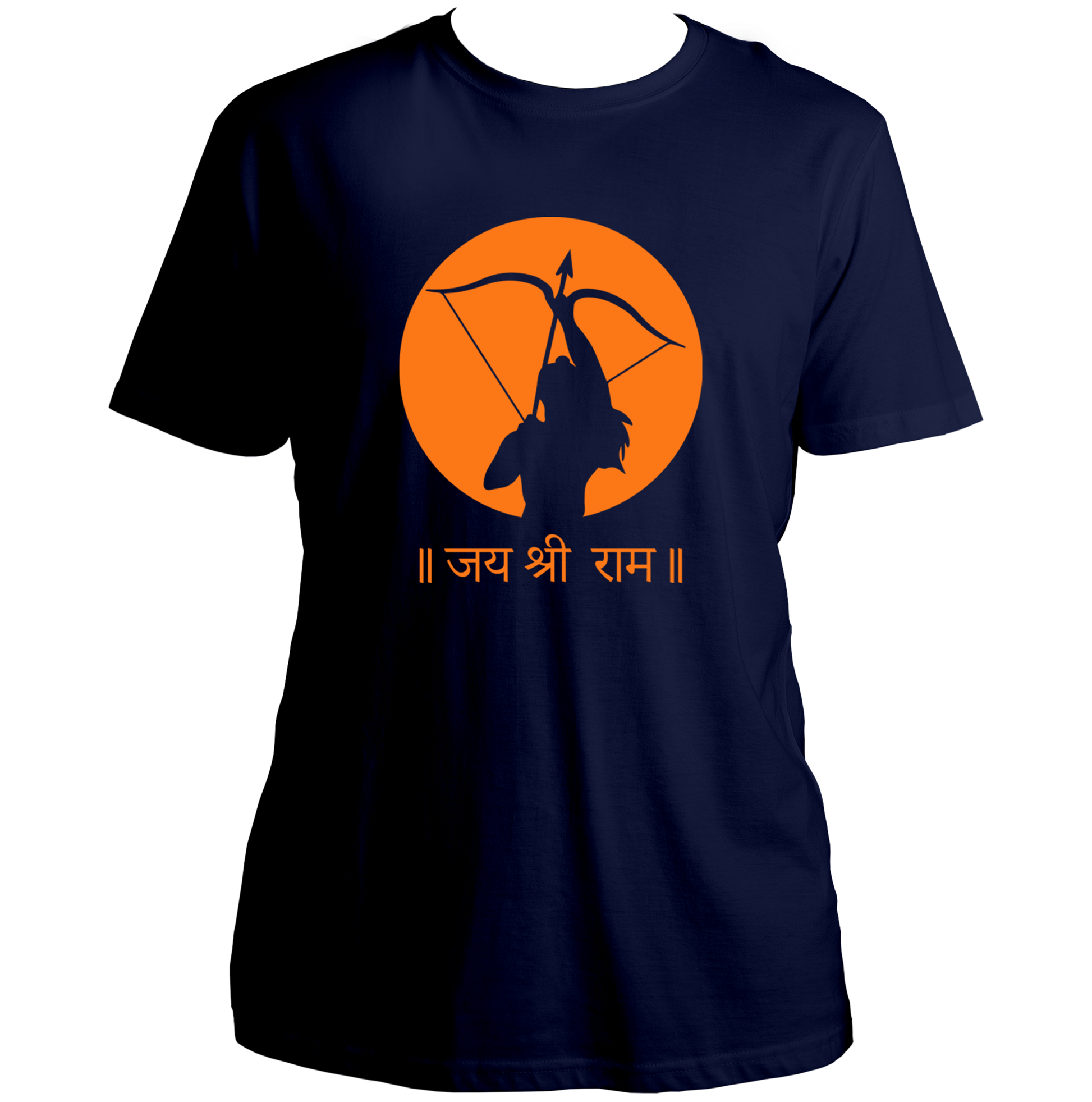 Navy Blue Jai Shree Ram unisex T-shirt with Lord Rama bow silhouette by Garrari