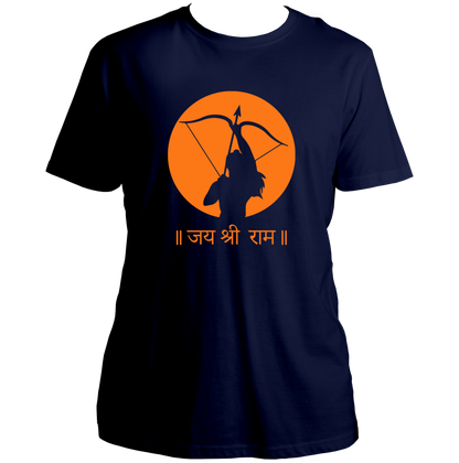 Navy Blue Jai Shree Ram unisex T-shirt with Lord Rama bow silhouette by Garrari