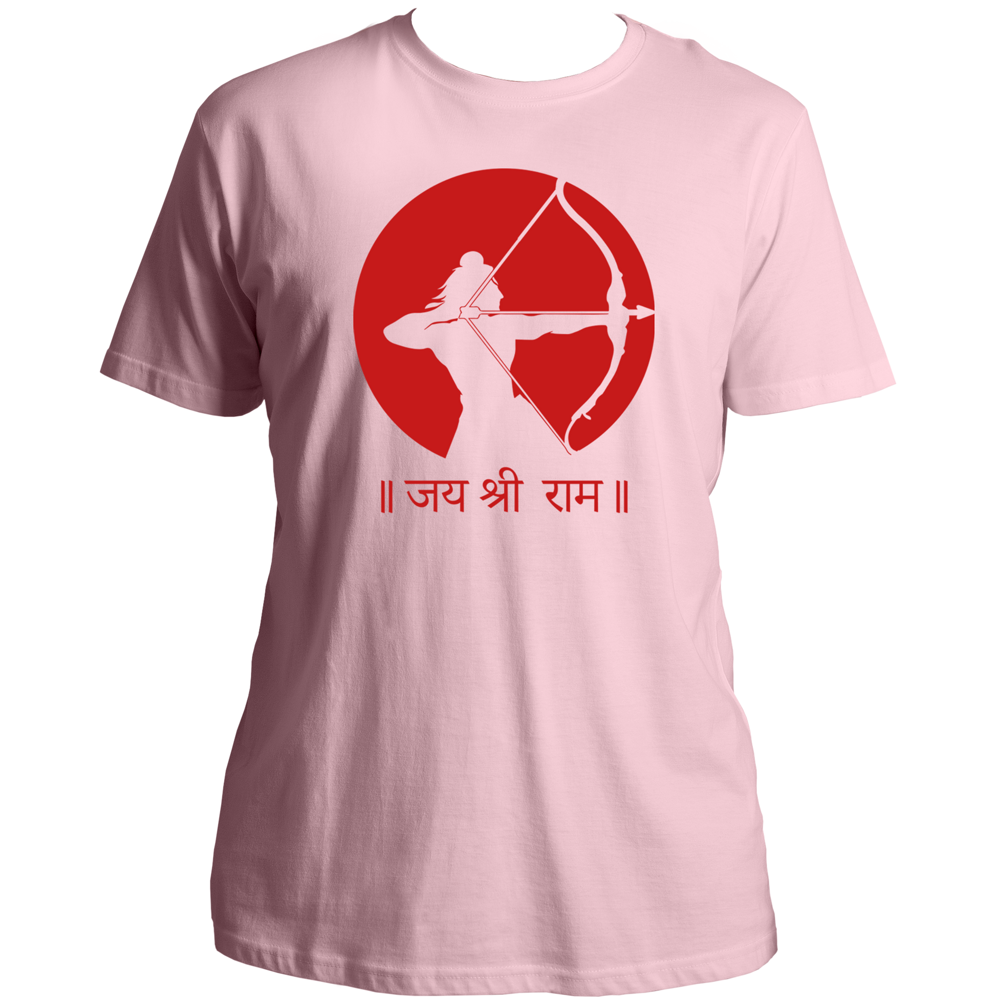 Baby Pink Jai Shree Ram unisex T-shirt with saffron Shree Ram calligraphy print by Garrari