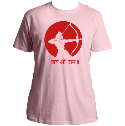 Baby Pink Jai Shree Ram unisex T-shirt with saffron Shree Ram calligraphy print by Garrari