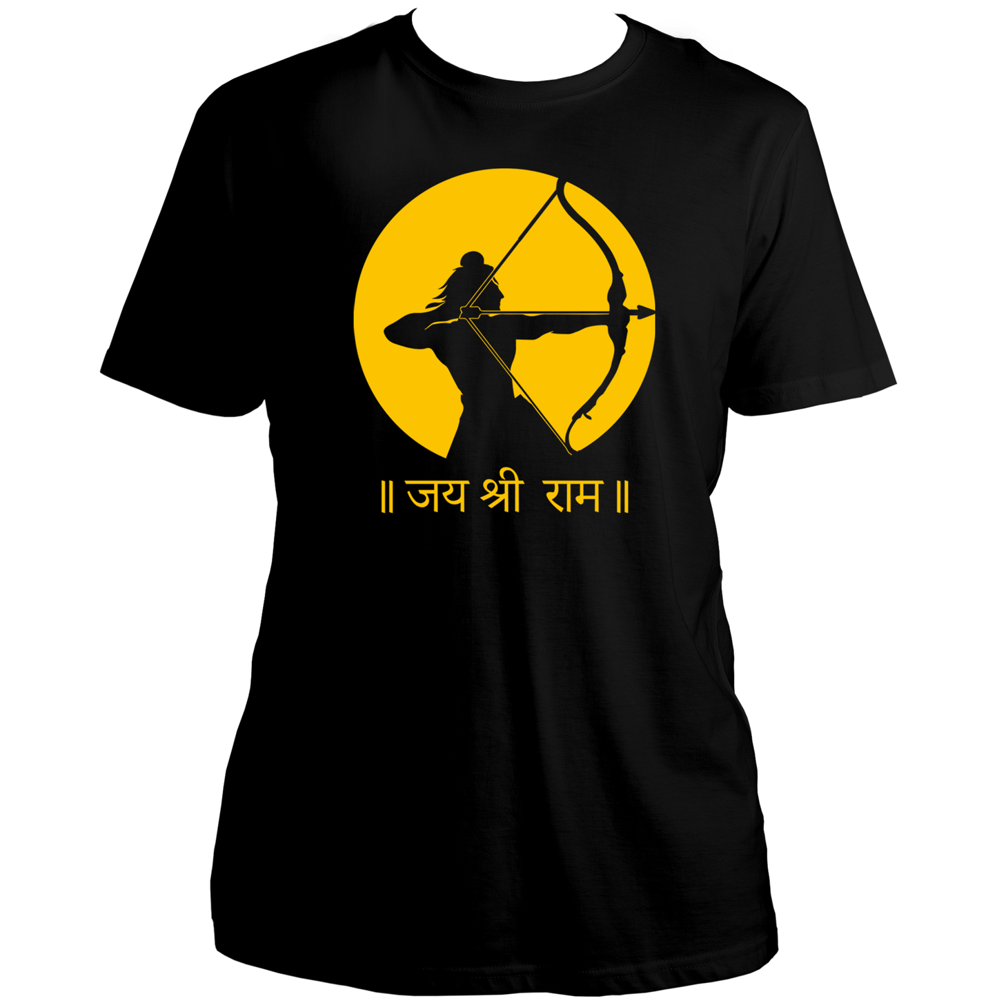 Black Jai Shree Ram unisex T-shirt with small chest Hindi devotional print by Garrari
