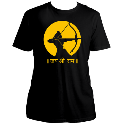 Black Jai Shree Ram unisex T-shirt with small chest Hindi devotional print by Garrari
