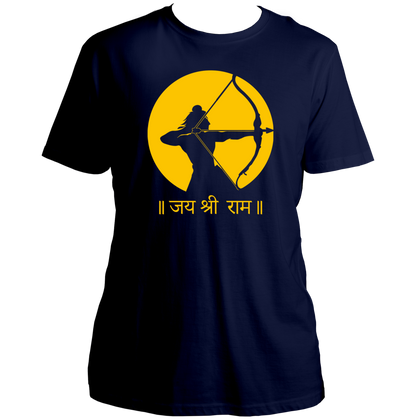 Navy Blue Jai Shree Ram unisex T-shirt with Hindi Shree Ram devotional print by Garrari