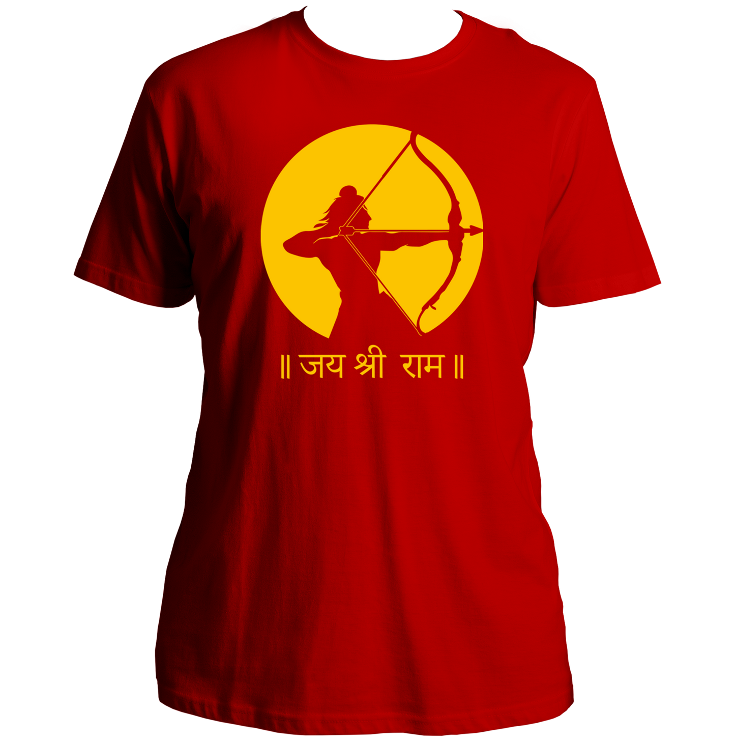 Red Jai Shree Ram unisex T-shirt with Hindi जय श्री राम calligraphy by Garrari