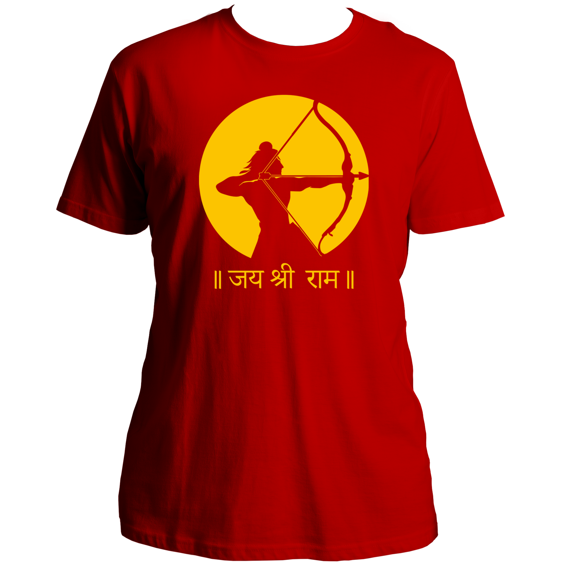 Red Jai Shree Ram unisex T-shirt with Hindi जय श्री राम calligraphy by Garrari