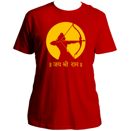 Red Jai Shree Ram unisex T-shirt with Hindi जय श्री राम calligraphy by Garrari