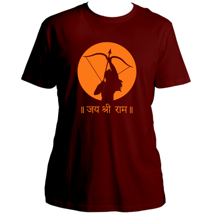 Maroon Jai Shree Ram unisex T-shirt with Hindi जय श्री राम devotional print by Garrari