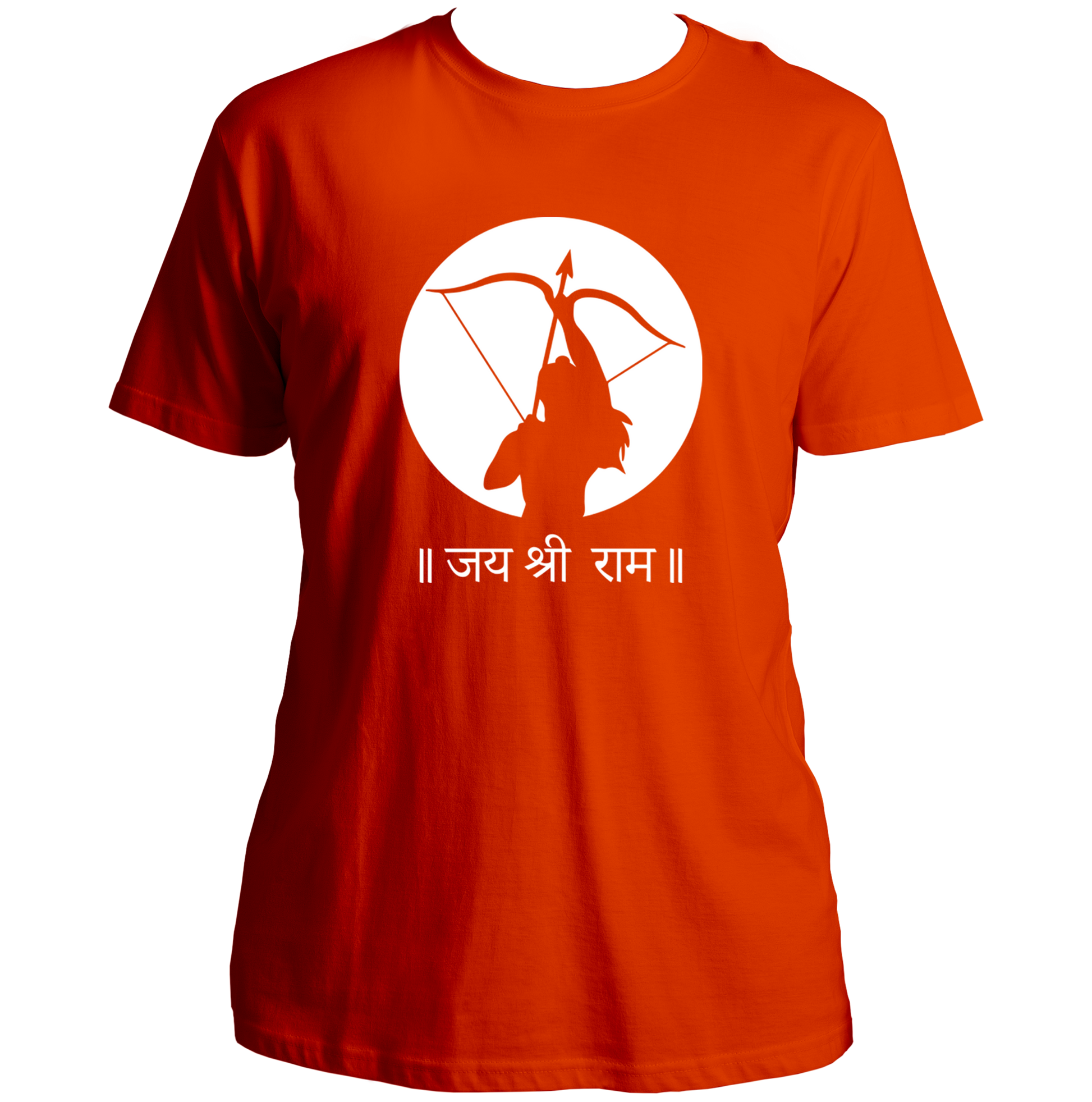 Orange Jai Shree Ram unisex T-shirt with Lord Rama silhouette print by Garrari