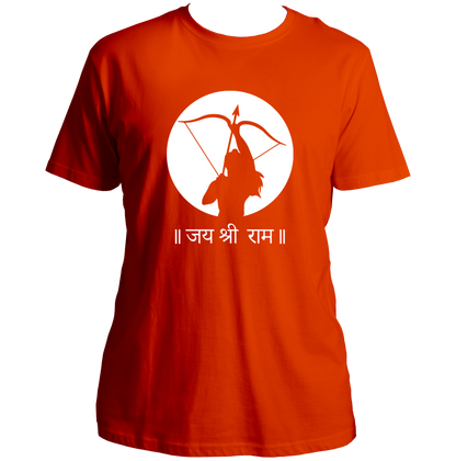 Orange Jai Shree Ram unisex T-shirt with Lord Rama silhouette print by Garrari