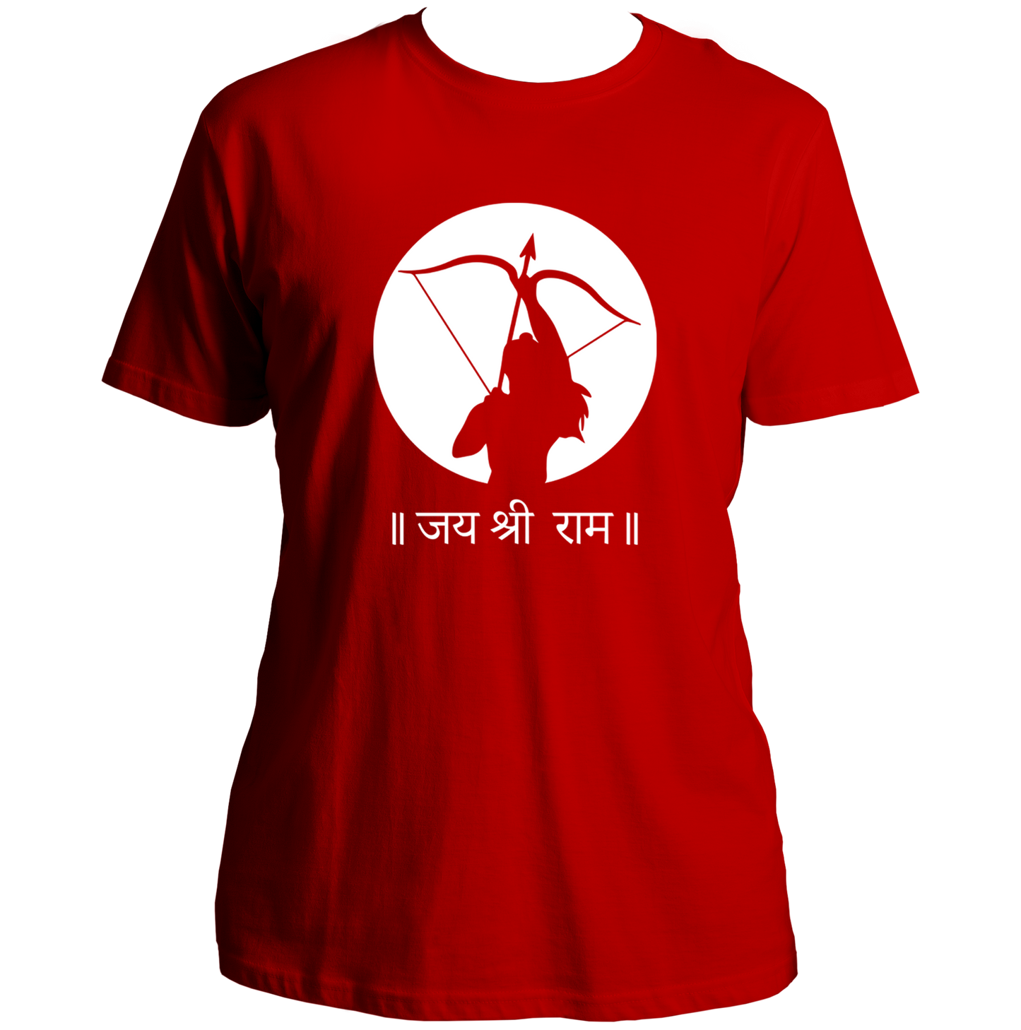 Red Jai Shree Ram unisex T-shirt with Jai Shree Ram bow artwork by Garrari