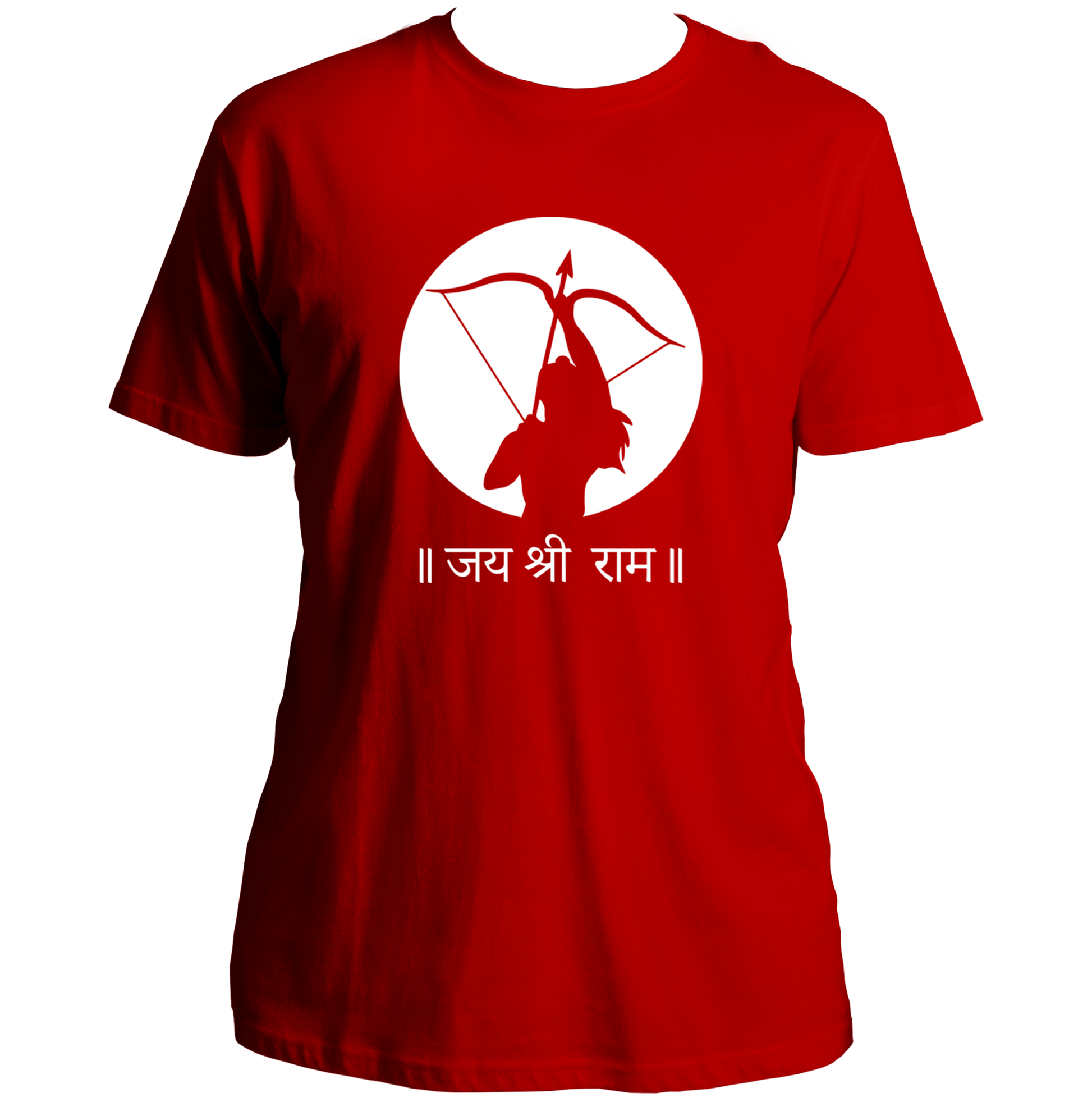 Red Jai Shree Ram unisex T-shirt with Jai Shree Ram bow artwork by Garrari