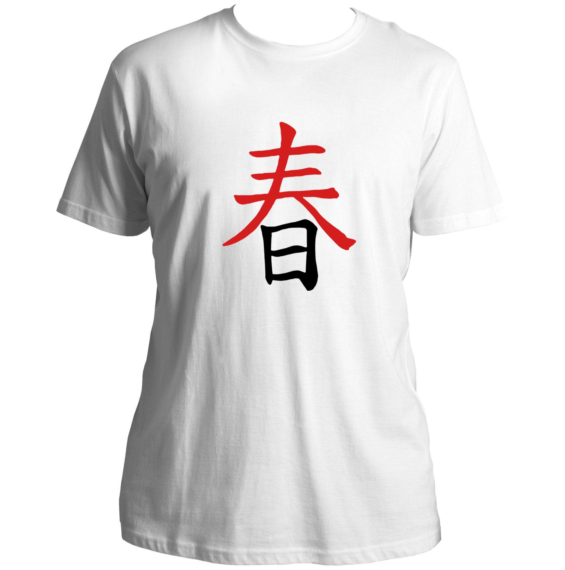 White Japanese Spring Kanji T-Shirt with red and black kanji artwork by Garrari