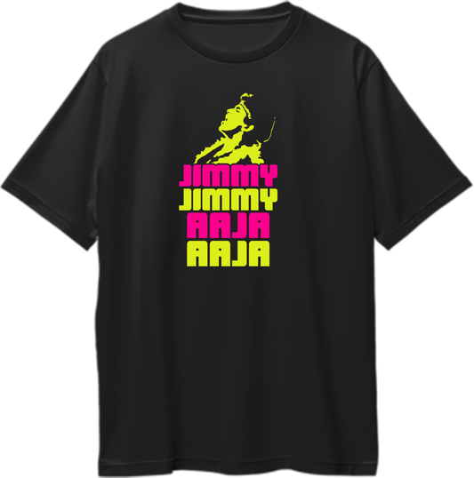 Front view of Jimmy Jimmy Aaja Aaja Oversized Unisex T-Shirt with Bollywood-inspired design.