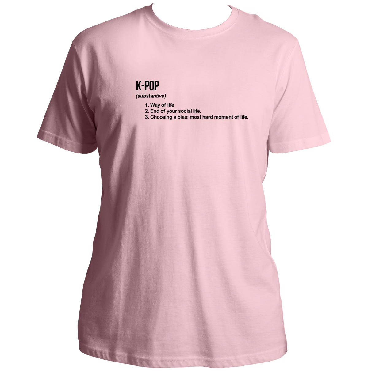 Baby Pink K-Pop Definition Unisex T-Shirt with black K-pop dictionary typography print