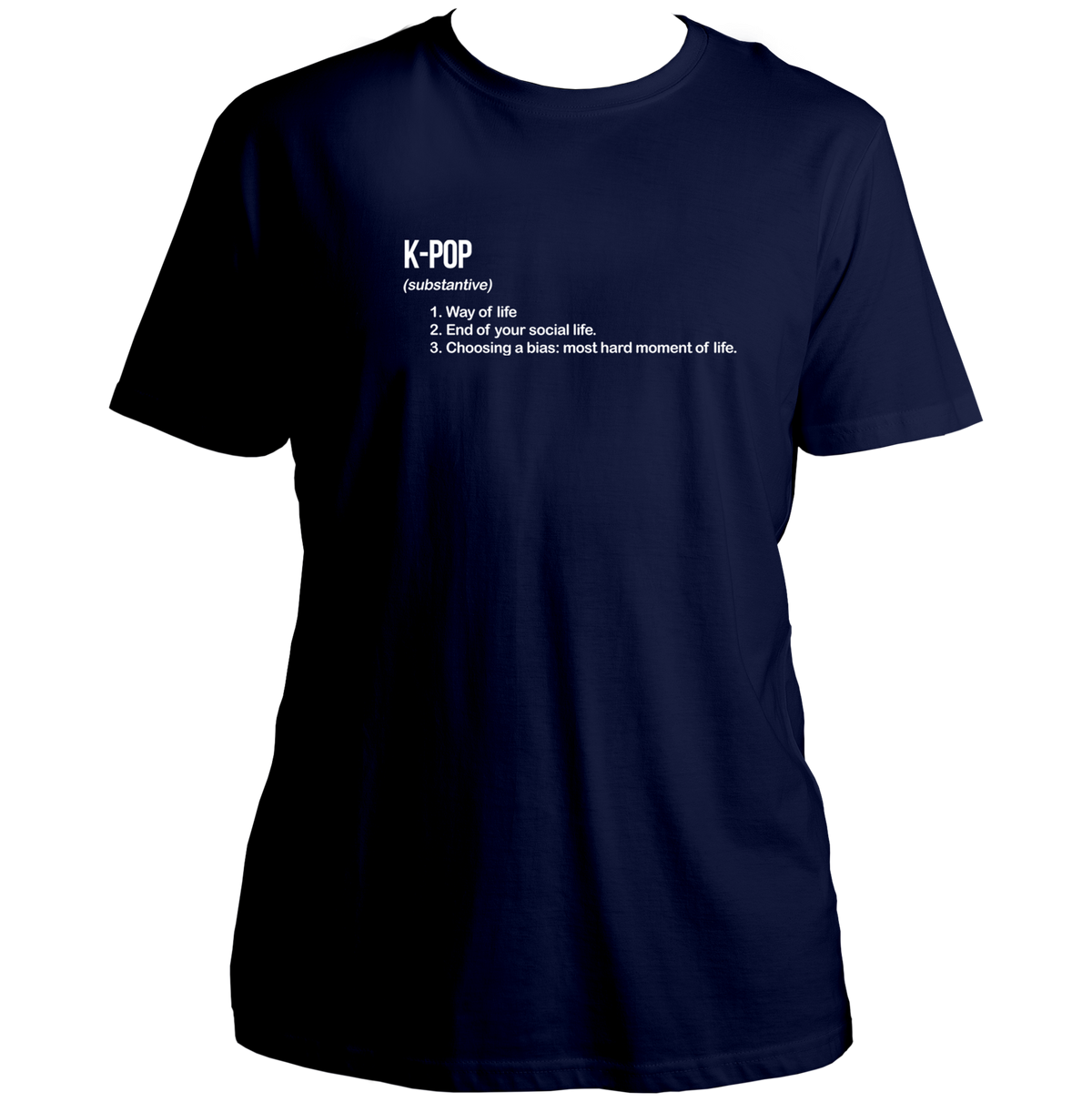 Navy Blue K-Pop Definition Unisex T-Shirt with white K-pop dictionary typography print