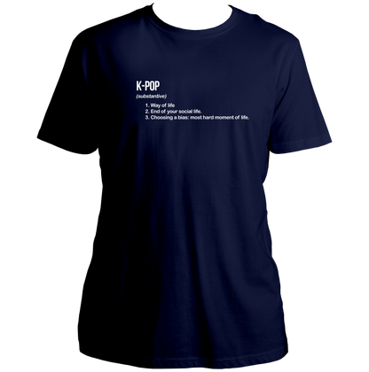 Navy Blue K-Pop Definition Unisex T-Shirt with white K-pop dictionary typography print