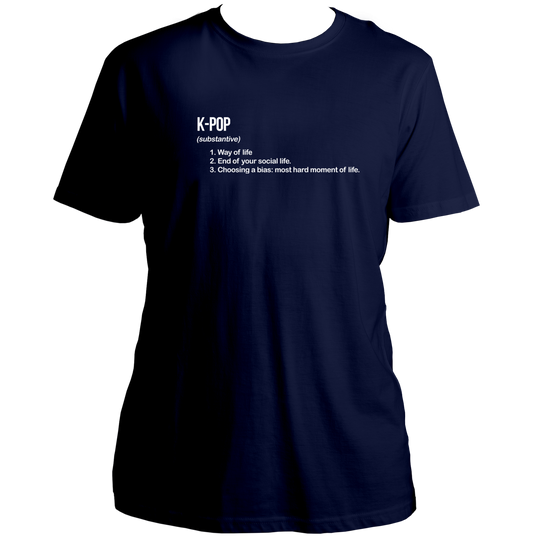 Navy Blue K-Pop Definition Unisex T-Shirt with white K-pop dictionary typography print