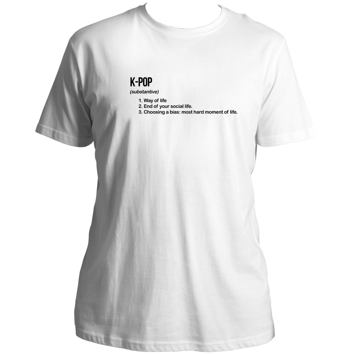 White K-Pop Definition Unisex T-Shirt with black K-pop dictionary typography print