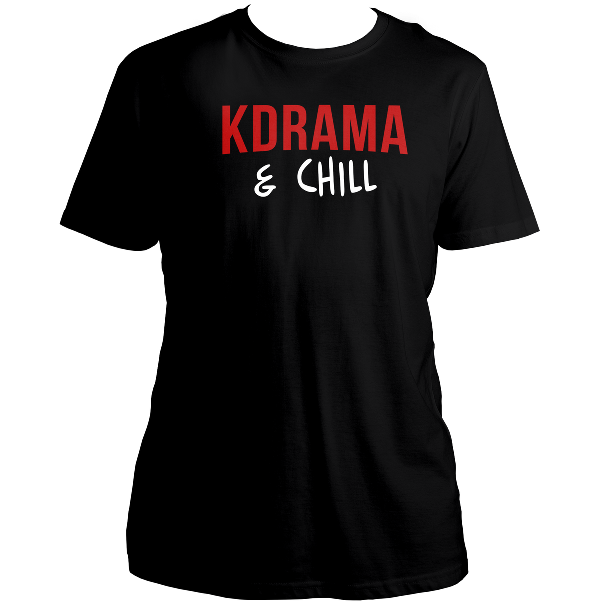 Black K Drama & Chill Unisex T-Shirt with red and white K-drama typography print