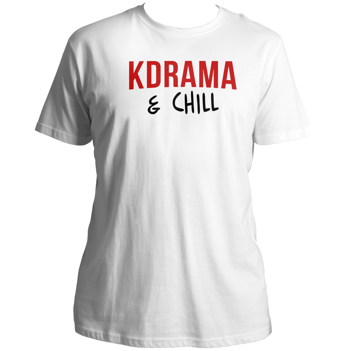 White K Drama & Chill Unisex T-Shirt with red and black K-drama typography print