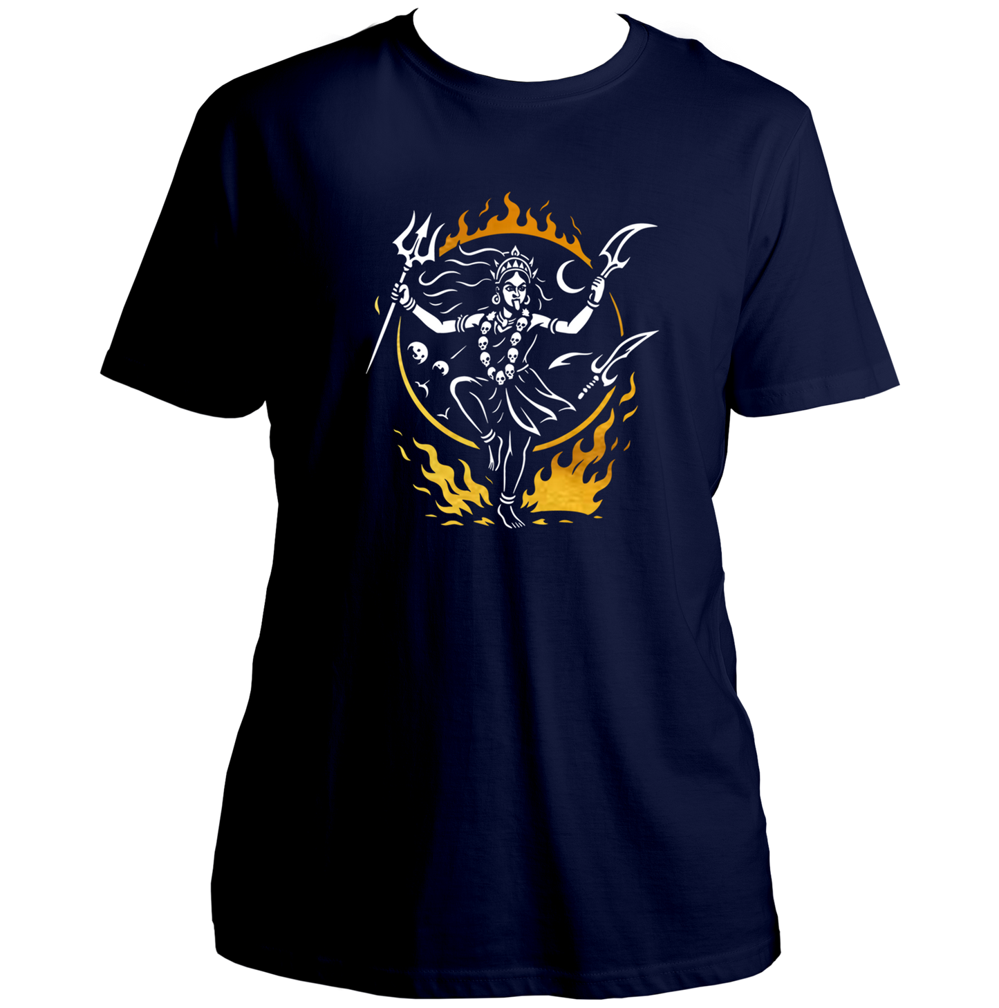 Navy Blue Tandav of Kali Maa T-shirt with Kali Maa Tandav artwork by Garrari
