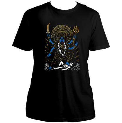 Black Kali Maa T-shirt with Shakti devotional artwork and Kali Maa print by Garrari