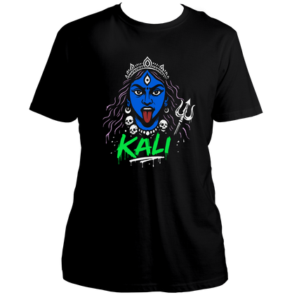 Black Maa Kali T-shirt with fierce Kali Mata devotional print by Garrari