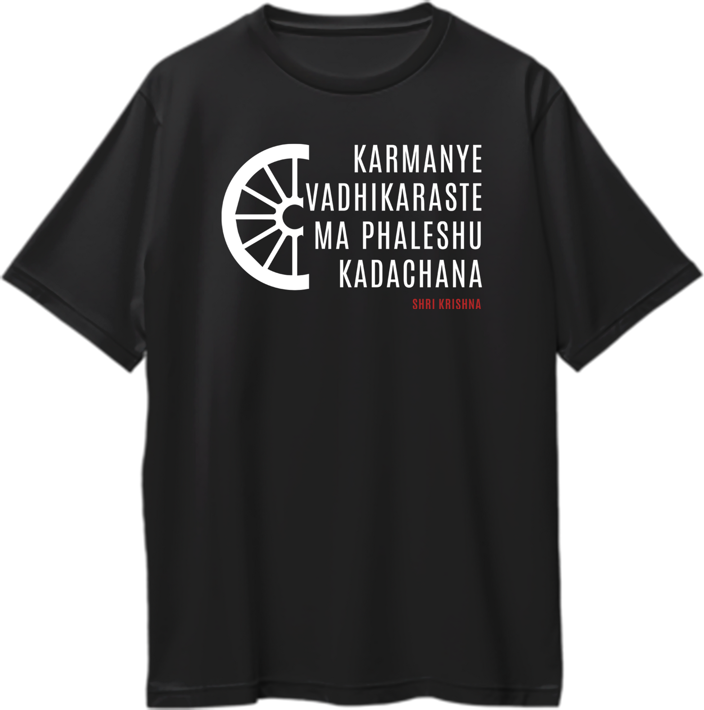 Black Karmanye Vadhikaraste Shri Krishna oversized T-shirt with Bhagavad Gita verse print by Garrari