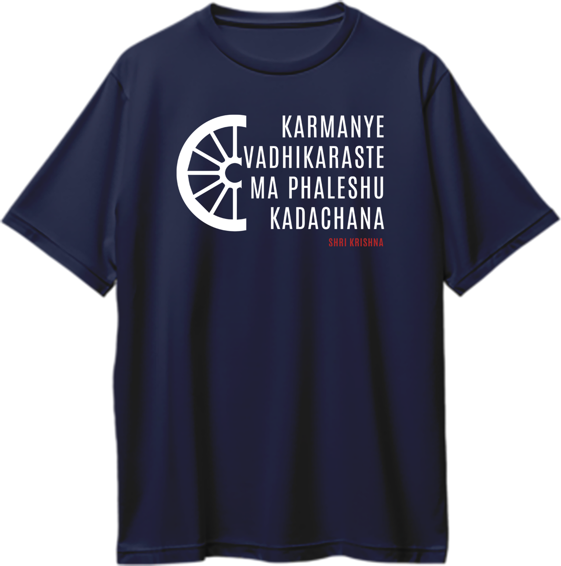 Navy Blue Karmanye Vadhikaraste Shri Krishna oversized T-shirt with chakra graphic and Gita shlok by Garrari