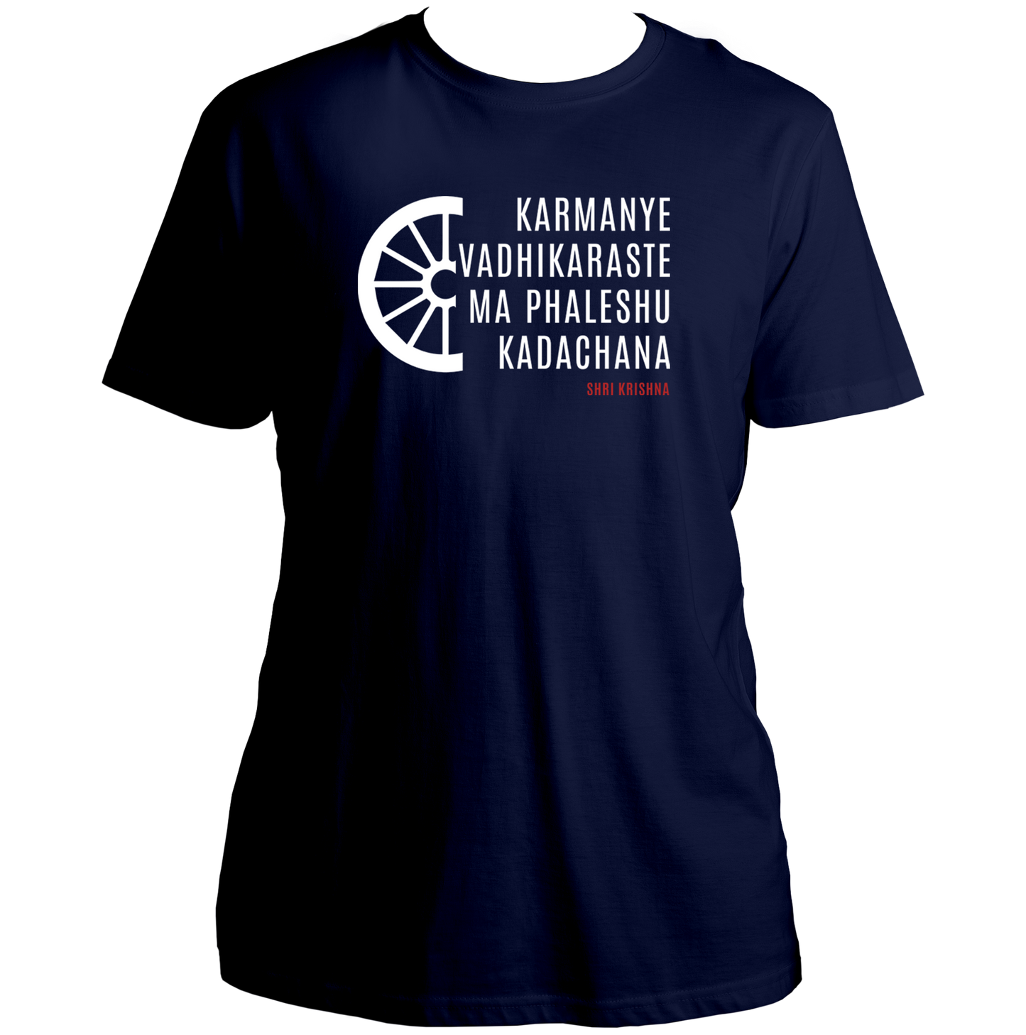 Navy Blue Karmanye Vadhikaraste Shri Krishna T-shirt with Krishna teaching print by Garrari