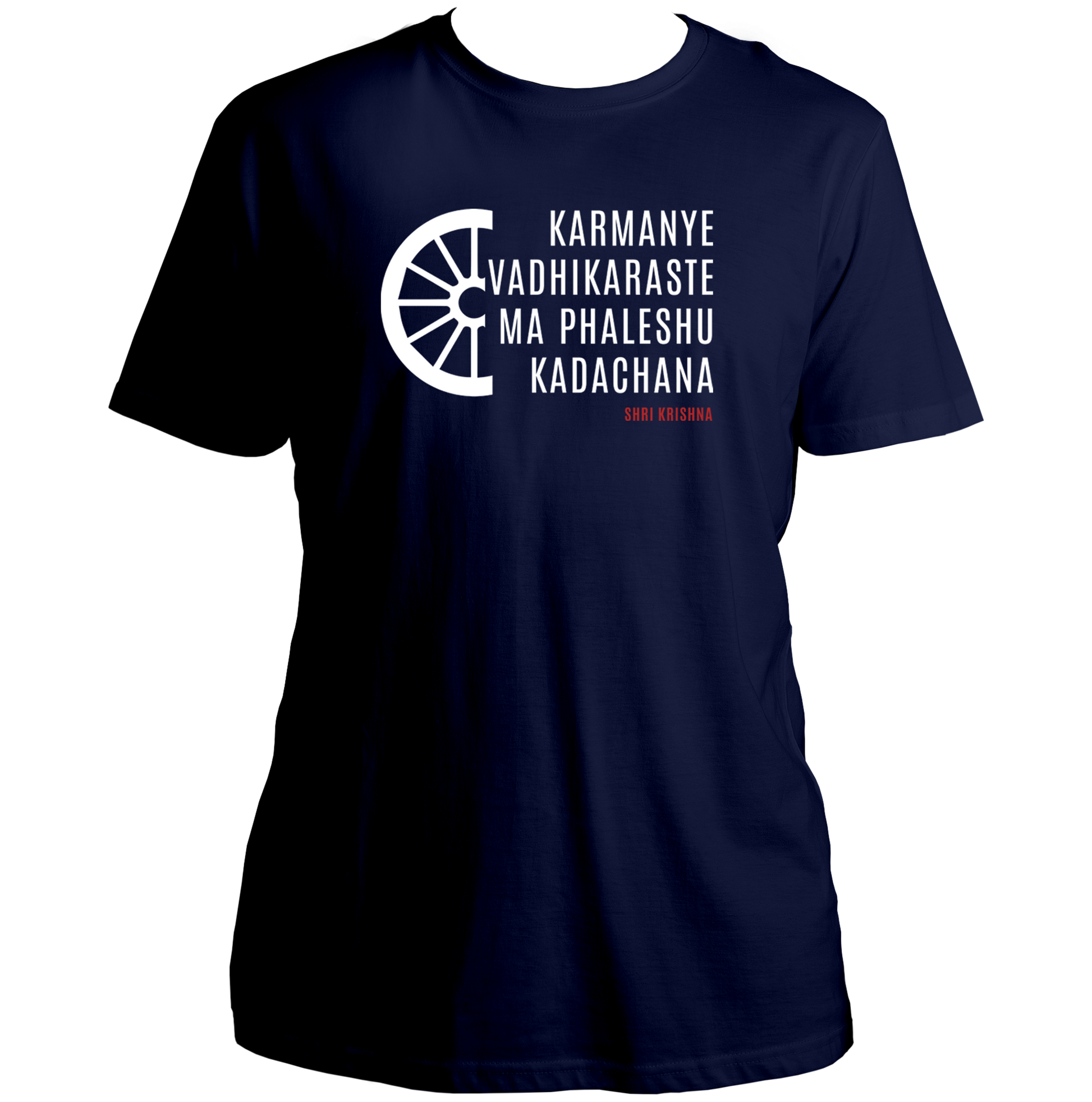 Navy Blue Karmanye Vadhikaraste Shri Krishna T-shirt with Krishna teaching print by Garrari