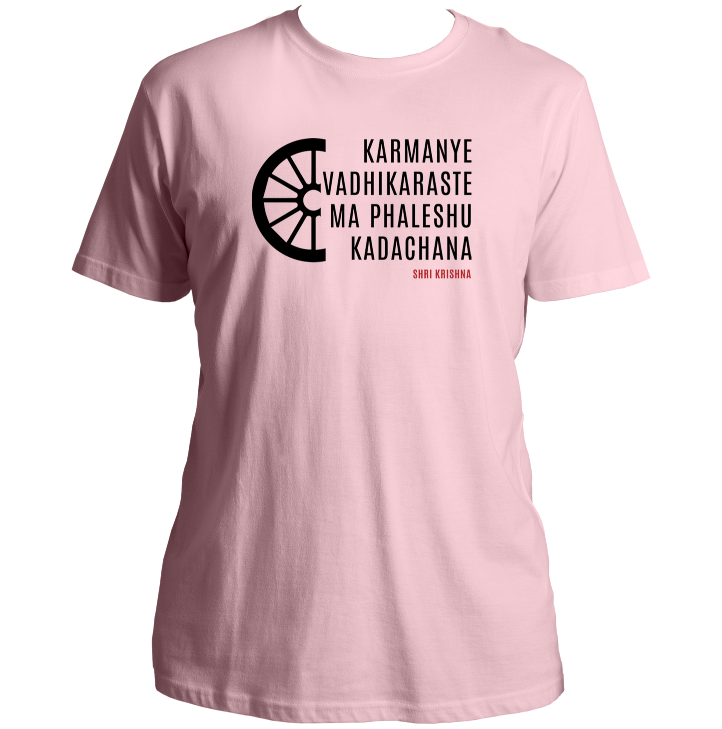 Baby Pink Karmanye Vadhikaraste Shri Krishna T-shirt with Gita shlok design by Garrari