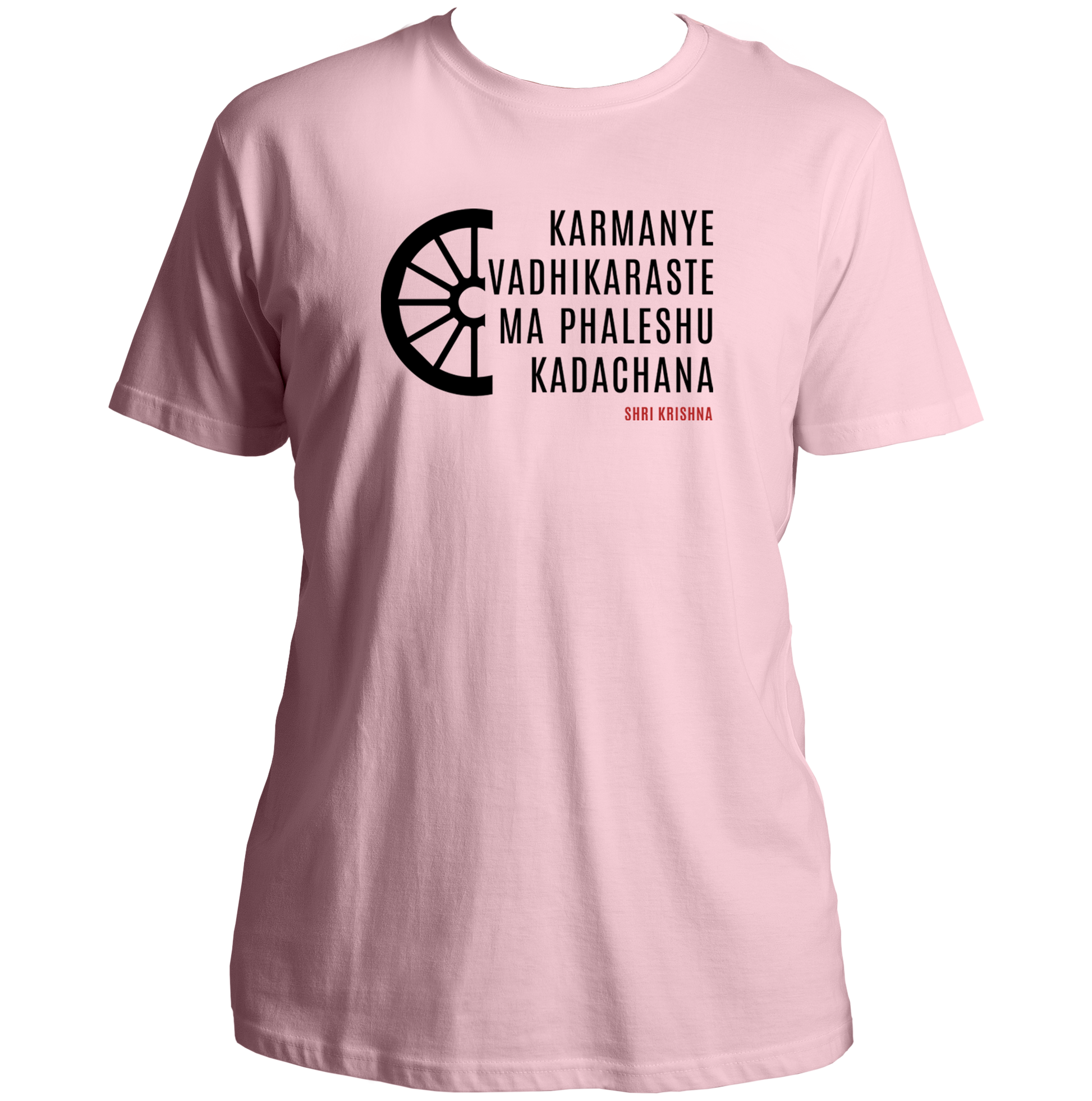 Baby Pink Karmanye Vadhikaraste Shri Krishna T-shirt with Gita shlok design by Garrari