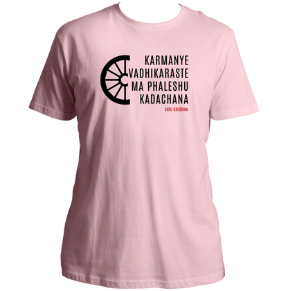 Baby Pink Karmanye Vadhikaraste Shri Krishna T-shirt with Gita shlok design by Garrari