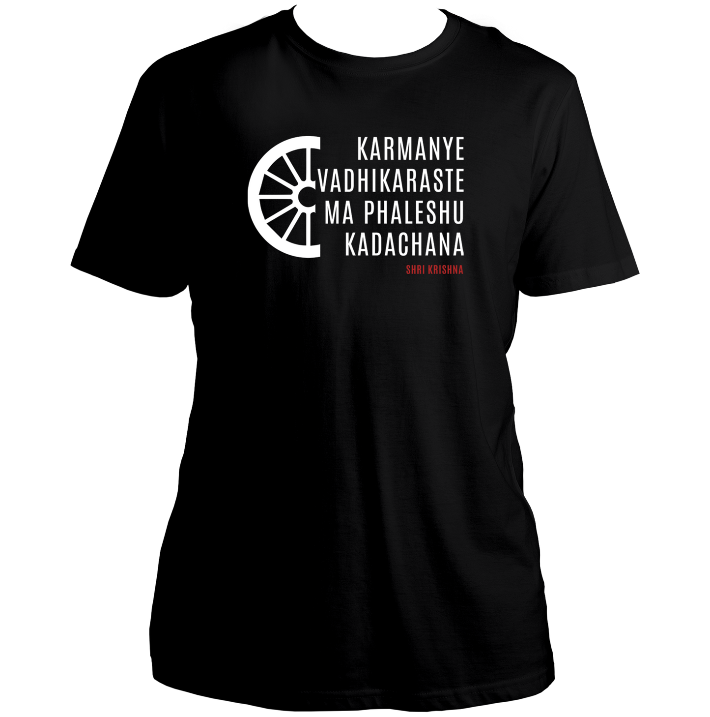 Black Karmanye Vadhikaraste Shri Krishna T-shirt with Bhagavad Gita verse print by Garrari