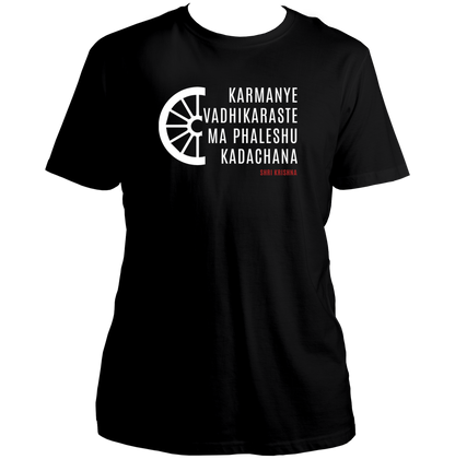 Black Karmanye Vadhikaraste Shri Krishna T-shirt with Bhagavad Gita verse print by Garrari