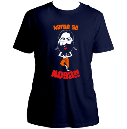 Navy Blue Karne Se Hoga Unisex T-Shirt with desi humour quote and yogi-style graphic by Garrari