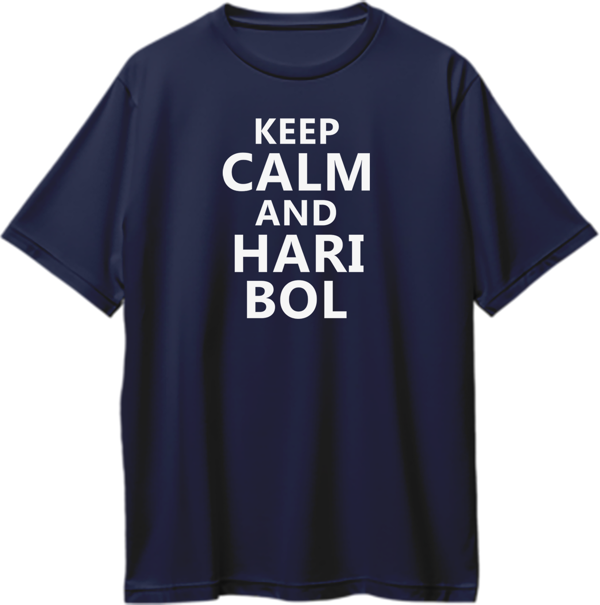 Navy Blue Keep Calm And Hari Bol oversized T-shirt with Hari Bol bhakti design by Garrari