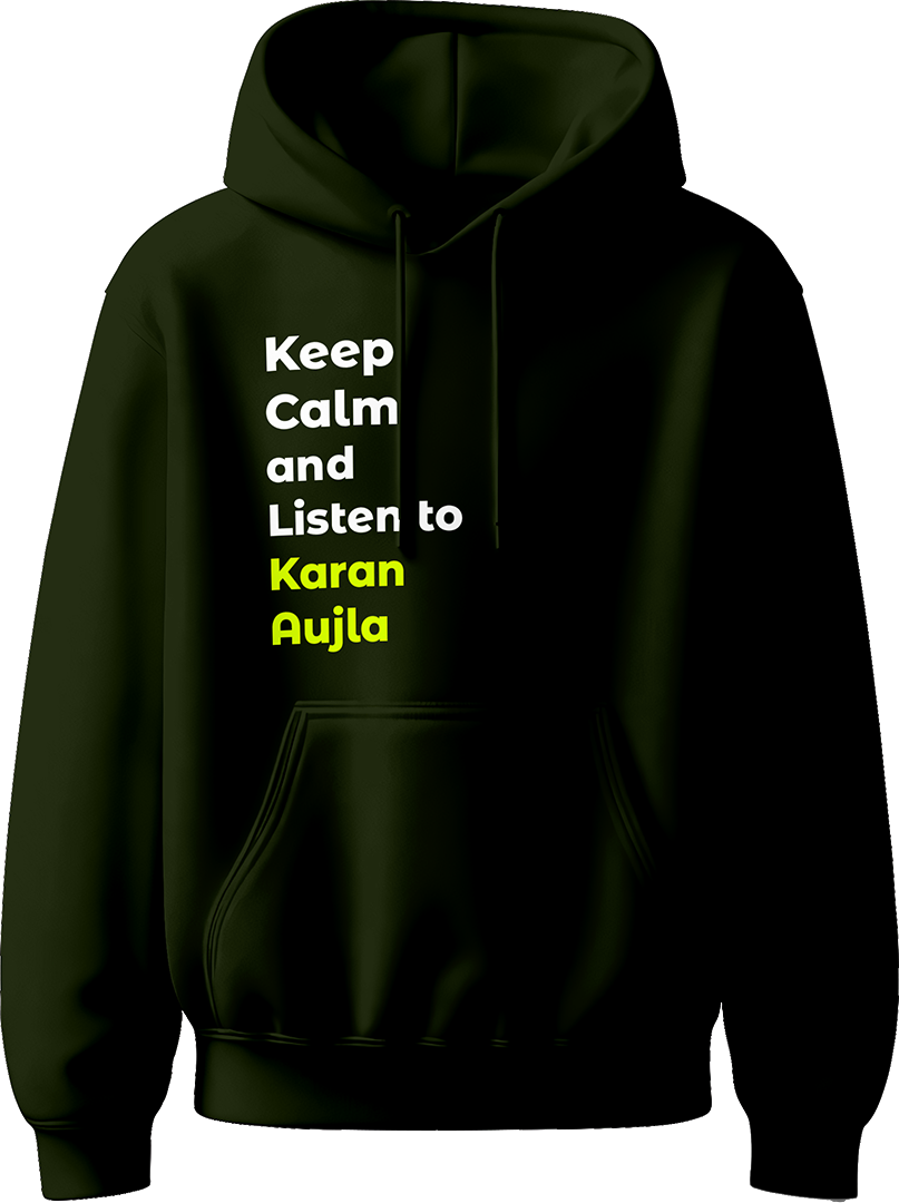 Keep Calm And Listen To Karan Aujla hoodie for Punjabi music fans, blending bold design with comfort and a tribute to the Geetan Di Machine.