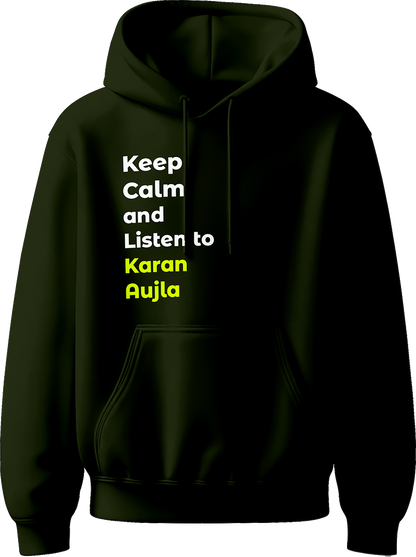 Keep Calm And Listen To Karan Aujla hoodie for Punjabi music fans, blending bold design with comfort and a tribute to the Geetan Di Machine.